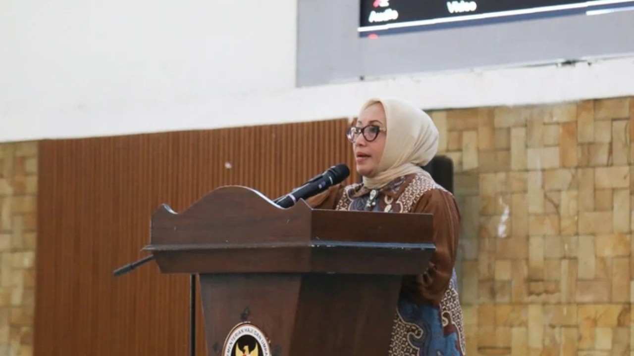 Menteri Pemberdayaan Perempuan dan Perlindungan Anak Arifah Fauzi saat membuka peringatan Harlah ke-80 Muslimat NU di Yogyakarta. ANTARA/HO-KemenPPPA (Antara)
