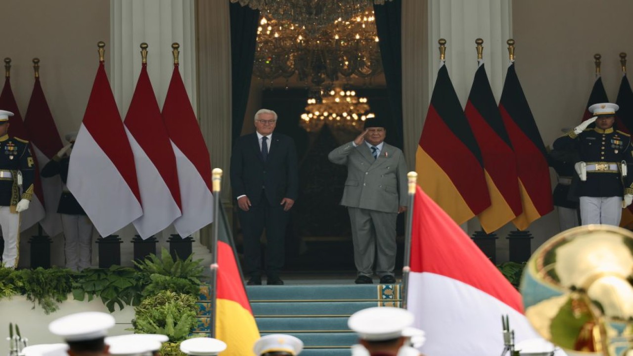 Presiden Republik Indonesia Prabowo Subianto menerima kunjungan kenegaraan Presiden Republik Federal Jerman Frank-Walter Steinmeier di Istana Merdeka, Jakarta, Senin (15/6/2026). (Foto: Dok/Istimewa/Bakom RI)