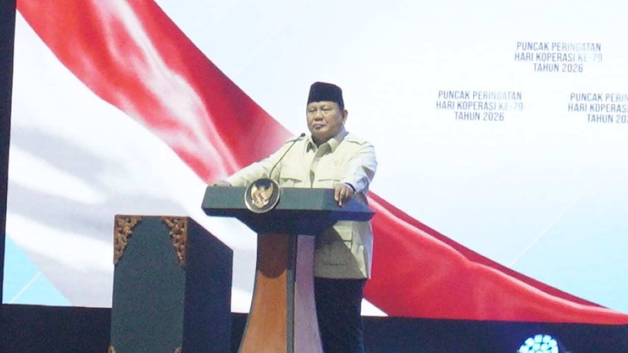 Presiden Prabowo Subianto menghadiri puncak peringatan Hari Koperasi Nasional (Harkopnas) ke-79 di Indonesia Arena, Kompleks Gelora Bung Karno (GBK), Jakarta, pada 12 Juli 2026. (Foto: Dok/Istimewa/Bakom RI)