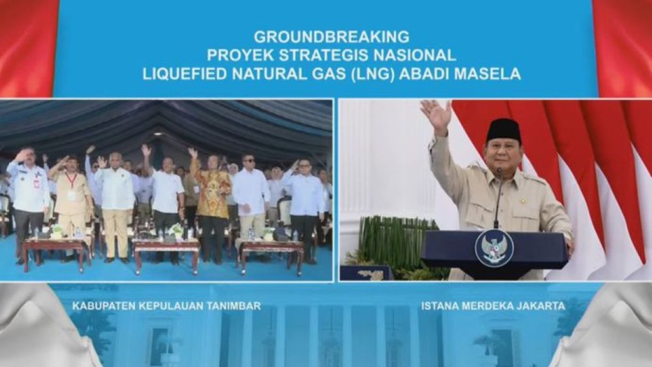 Presiden Prabowo Subianto saat groundbreaking Proyek Strategis Nasional (PSN) Liquefied Natural Gas (LNG) Abadi Masela di Kabupaten Kepulauan Tanimbar, Provinsi Maluku, Kamis, 16 Juli 2026. (Foto: Istimewa)