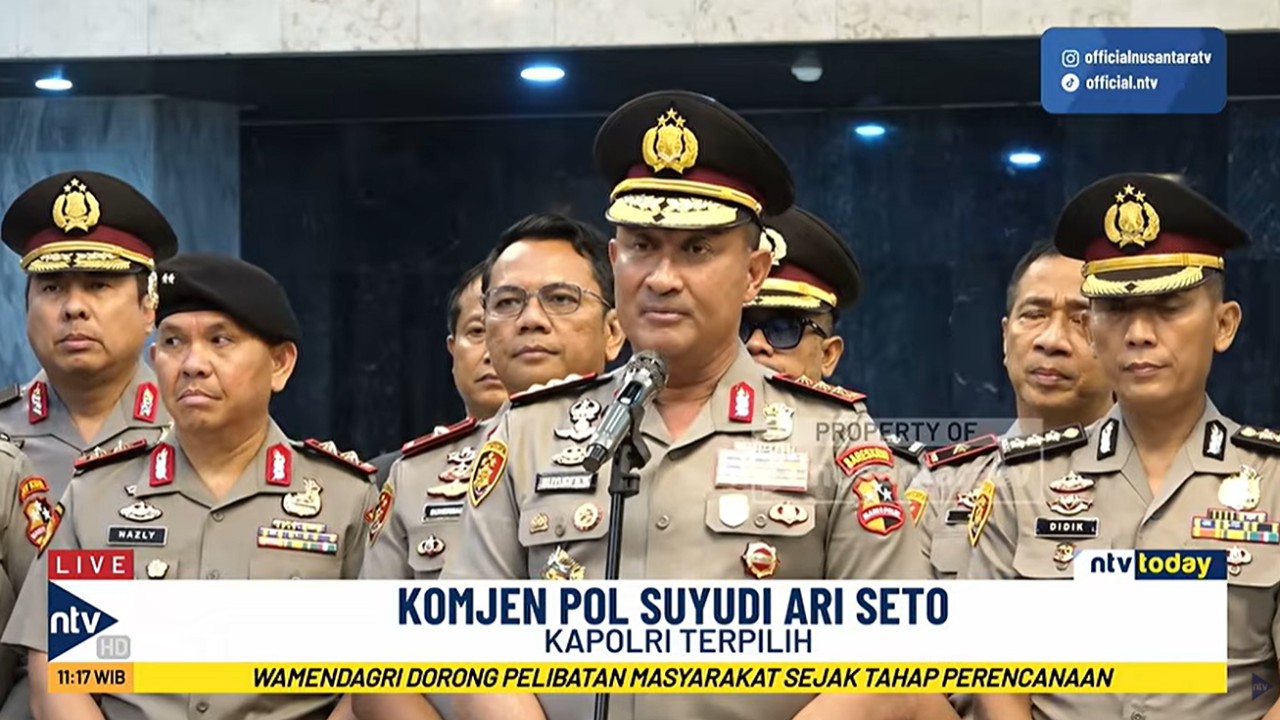 Komjen Pol Suyudi Ario Seto menyampaikan terima kasih kepada Dewan Perwakilan Rakyat (DPR) hingga Presiden Prabowo Subianto karena telah dipilih sebagai Kepala Kepolisian Republik Indonesia (Kapolri) secara aklamasi.